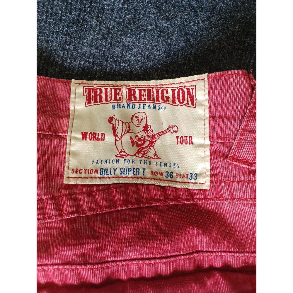 True Religion Billy Super T Mens 36x33 Red Pants Y2K Vintage - Picture 2 of 10